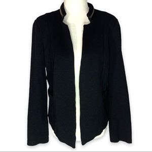 Stoosh Women's Large Black Open Front Blazer Notched Collar Zipper Detail Career